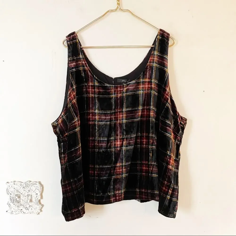 NWT J. Crew Velvet Stewart Plaid Tank Top Holiday Stewart Tartan Shell 24 / 3X